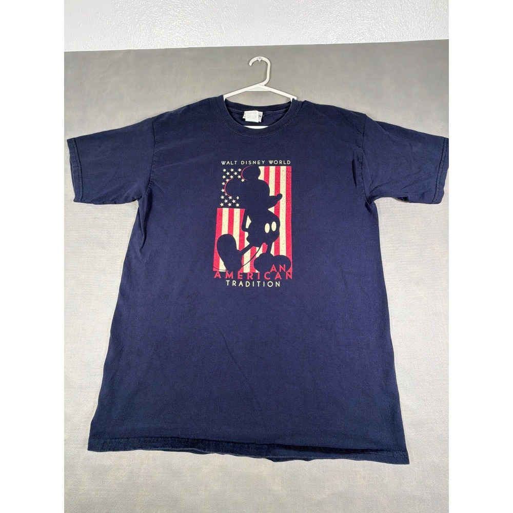 Vintage Walt Disney Mickey Mouse American Flag Navy Blue T-Shirt Mens Medium
